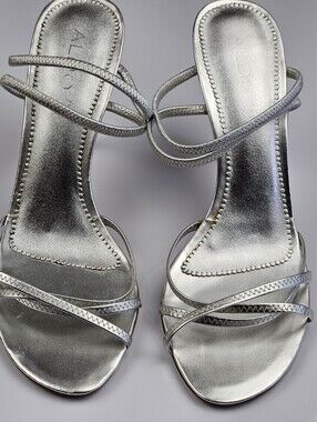 ALDO Strappy Silver Mule Heels Wedding Gala Bridal Garden Party Size 40